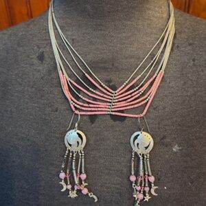 Beautiful Silver and Pink Turquoise-like stone necklace with matching earrings